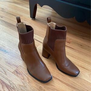Brown chunky heel booties